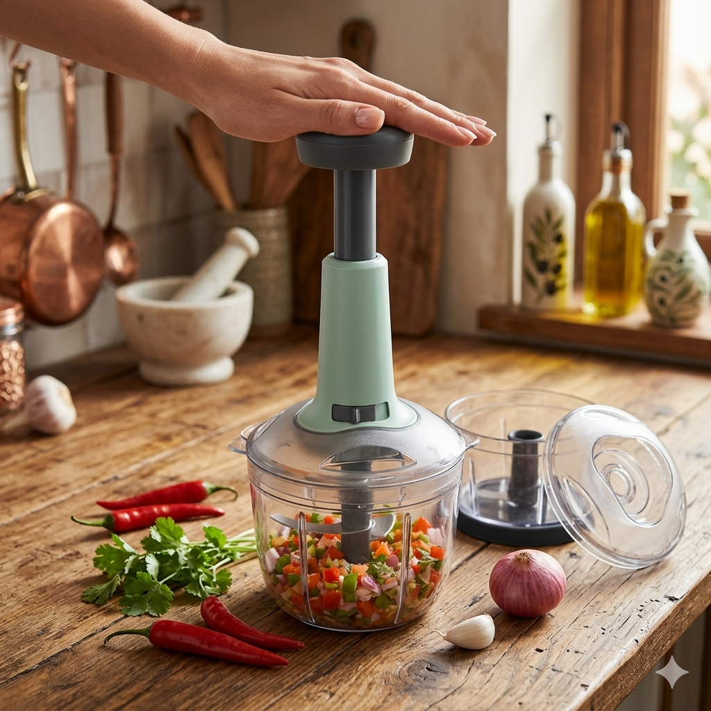 Manual Push Chopper – Easy Vegetable & Food Cutter (Multipurpose Kitchen Tool)