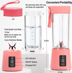 Portable USB Rechargeable Blender Bottle for Smoothies & Juices (6 Blade, Travel Friendly)